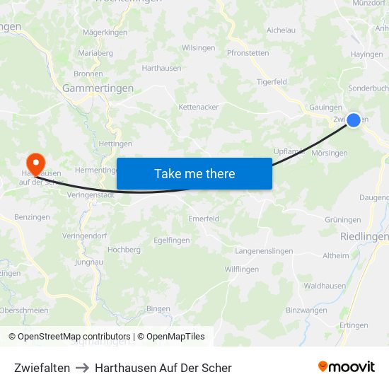 Zwiefalten to Harthausen Auf Der Scher map