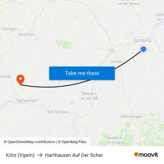 Kötz (Vgem) to Harthausen Auf Der Scher map