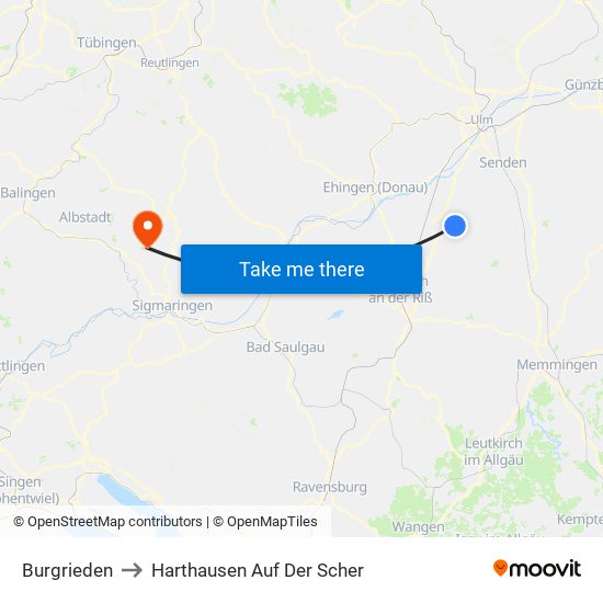 Burgrieden to Harthausen Auf Der Scher map