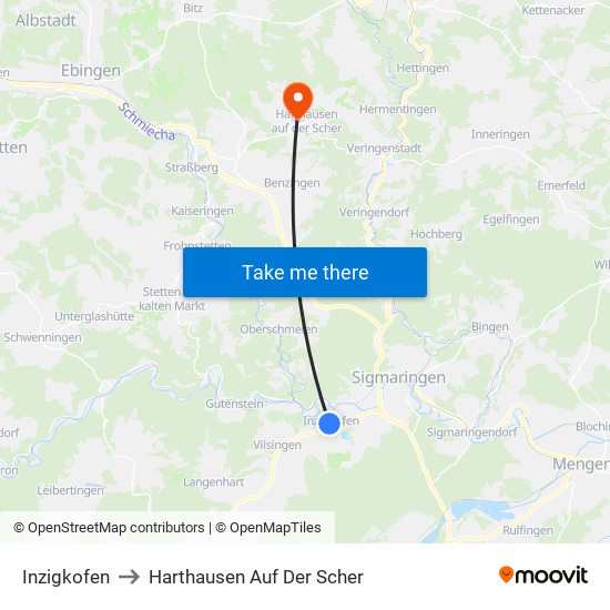 Inzigkofen to Harthausen Auf Der Scher map