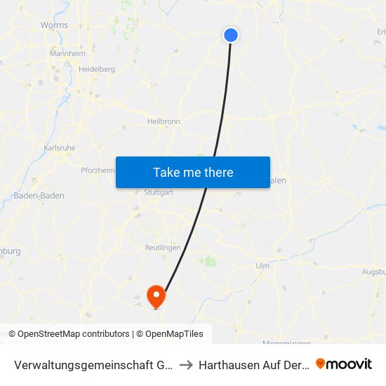 Verwaltungsgemeinschaft Grünsfeld to Harthausen Auf Der Scher map