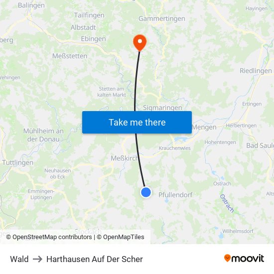 Wald to Harthausen Auf Der Scher map