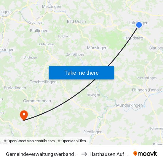 Gemeindeverwaltungsverband Laichinger Alb to Harthausen Auf Der Scher map