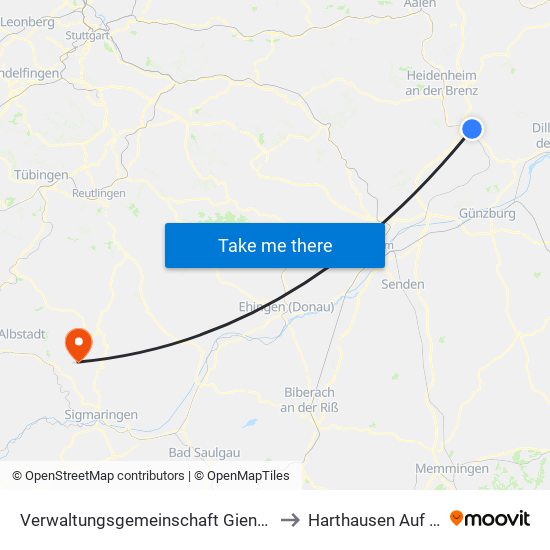 Verwaltungsgemeinschaft Giengen An Der Brenz to Harthausen Auf Der Scher map