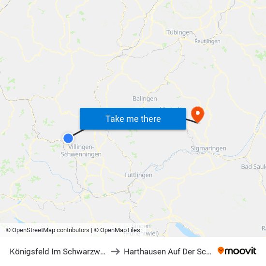 Königsfeld Im Schwarzwald to Harthausen Auf Der Scher map