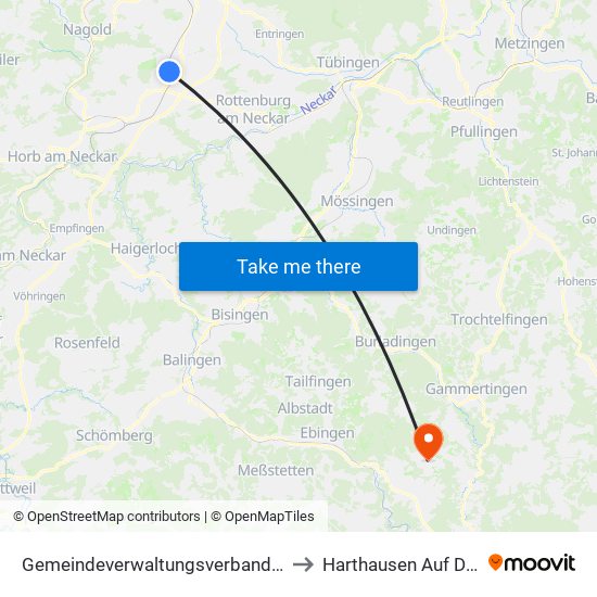 Gemeindeverwaltungsverband Oberes Gäu to Harthausen Auf Der Scher map