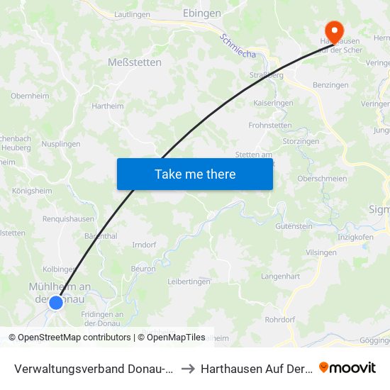 Verwaltungsverband Donau-Heuberg to Harthausen Auf Der Scher map