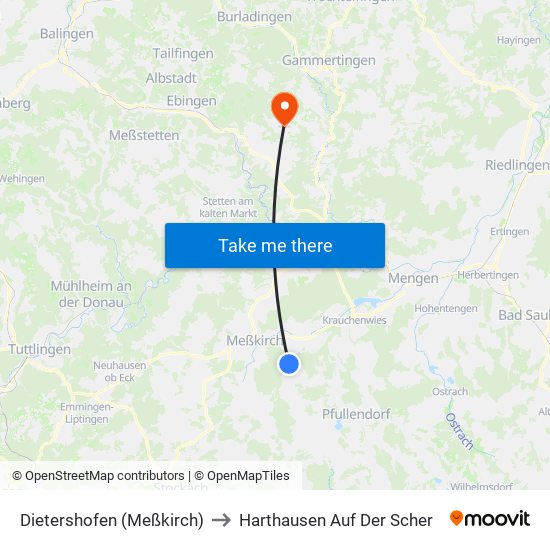 Dietershofen (Meßkirch) to Harthausen Auf Der Scher map