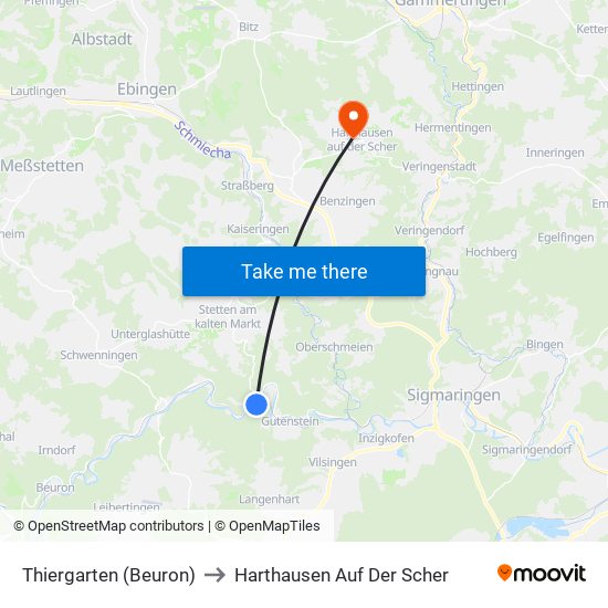 Thiergarten (Beuron) to Harthausen Auf Der Scher map