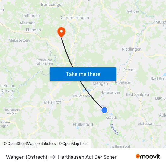 Wangen (Ostrach) to Harthausen Auf Der Scher map