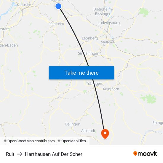 Ruit to Harthausen Auf Der Scher map