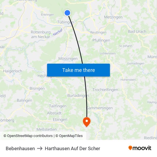 Bebenhausen to Harthausen Auf Der Scher map