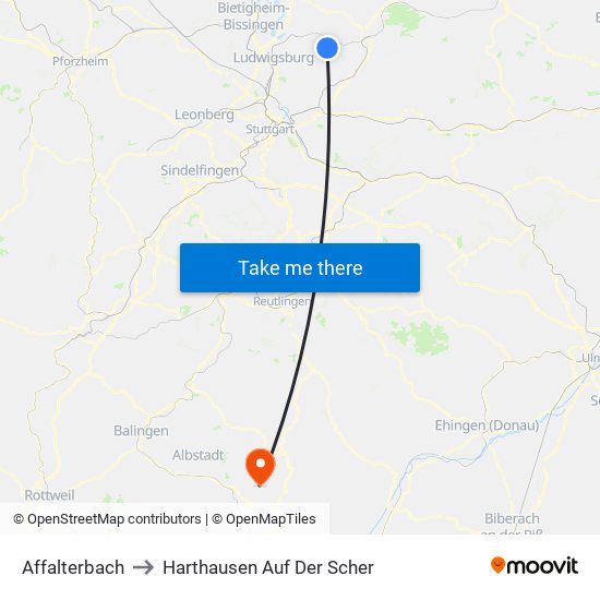 Affalterbach to Harthausen Auf Der Scher map
