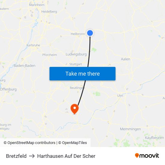 Bretzfeld to Harthausen Auf Der Scher map