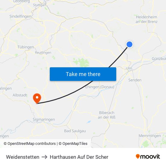 Weidenstetten to Harthausen Auf Der Scher map