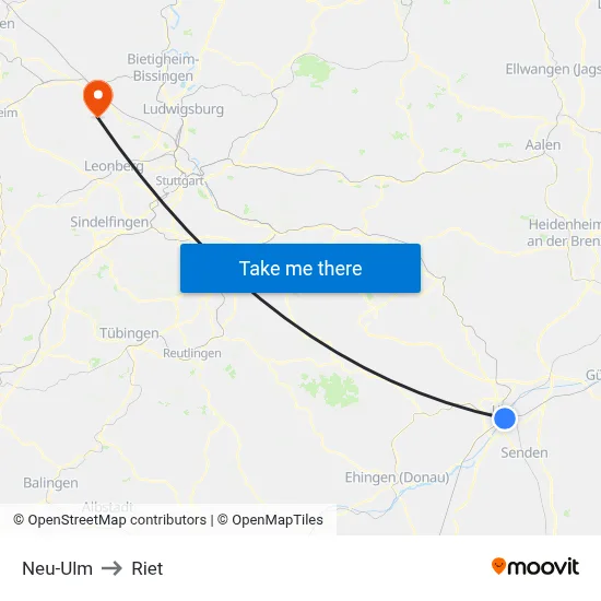 Neu-Ulm to Riet map