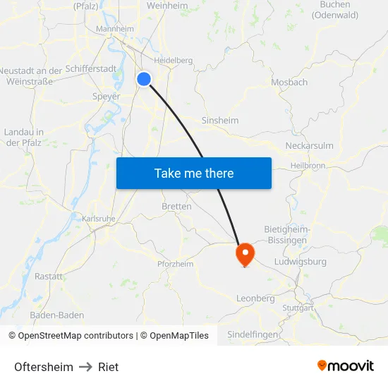 Oftersheim to Riet map