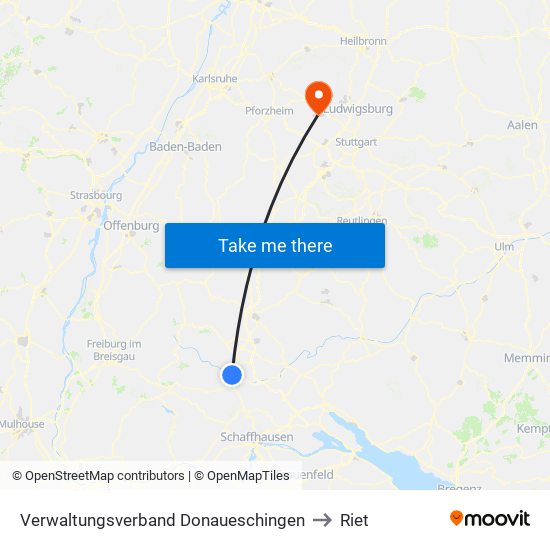 Verwaltungsverband Donaueschingen to Riet map