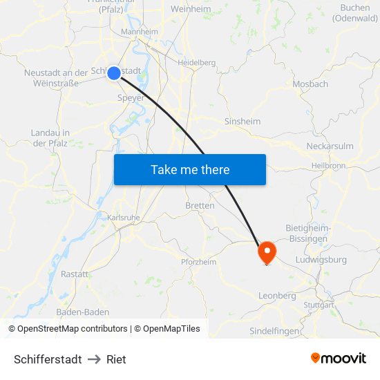 Schifferstadt to Riet map