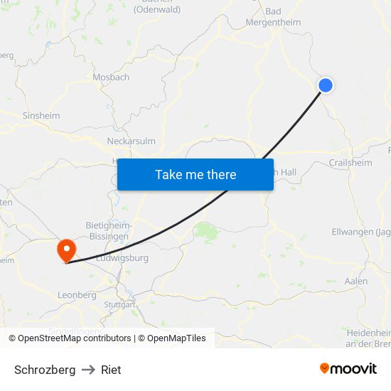 Schrozberg to Riet map