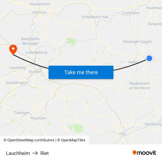 Lauchheim to Riet map