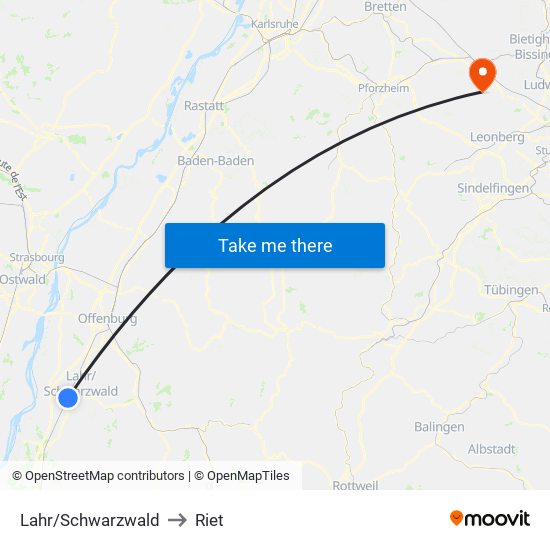 Lahr/Schwarzwald to Riet map