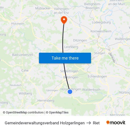 Gemeindeverwaltungsverband Holzgerlingen to Riet map