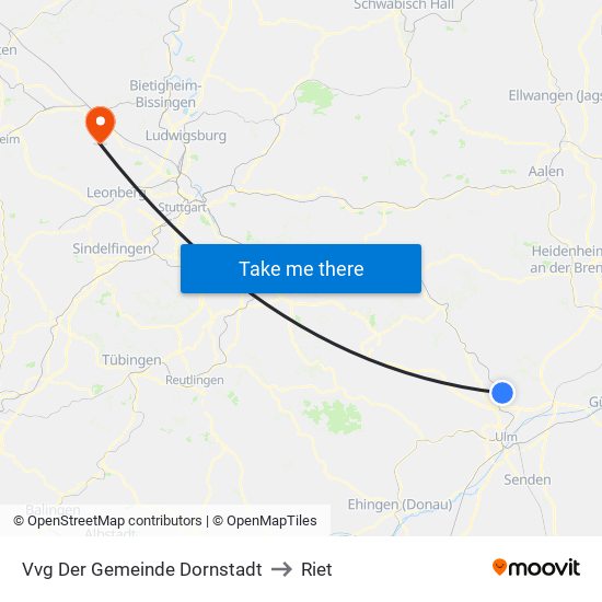 Vvg Der Gemeinde Dornstadt to Riet map