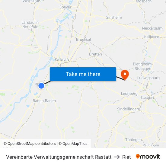 Vereinbarte Verwaltungsgemeinschaft Rastatt to Riet map