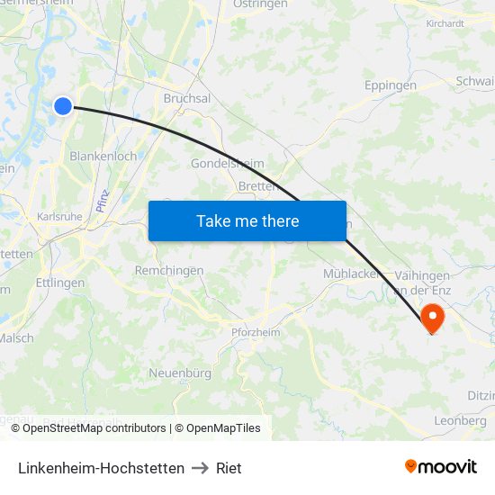 Linkenheim-Hochstetten to Riet map