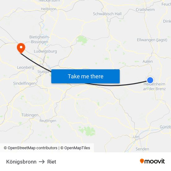 Königsbronn to Riet map