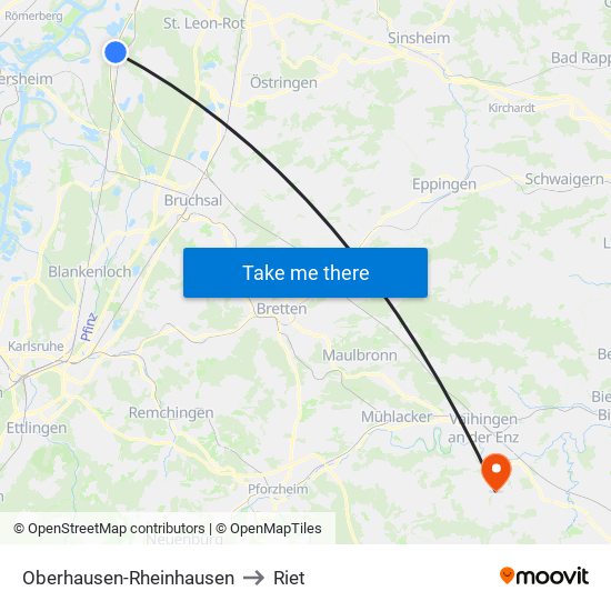 Oberhausen-Rheinhausen to Riet map