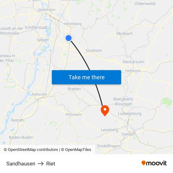 Sandhausen to Riet map