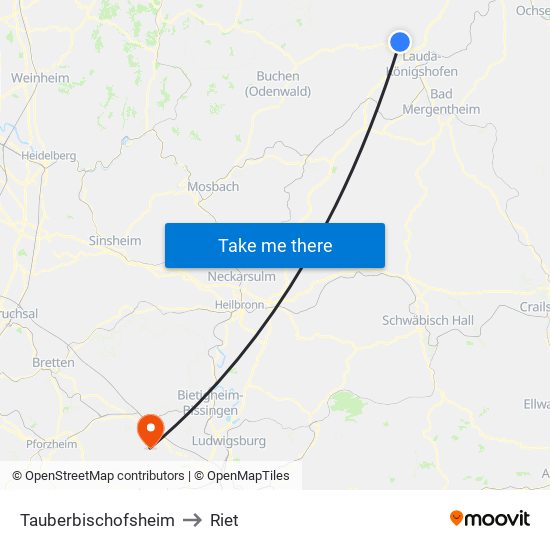 Tauberbischofsheim to Riet map