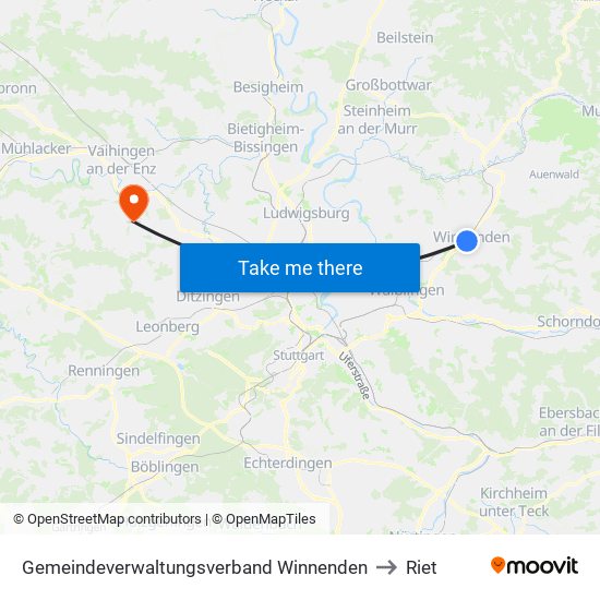 Gemeindeverwaltungsverband Winnenden to Riet map