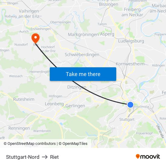 Stuttgart-Nord to Riet map