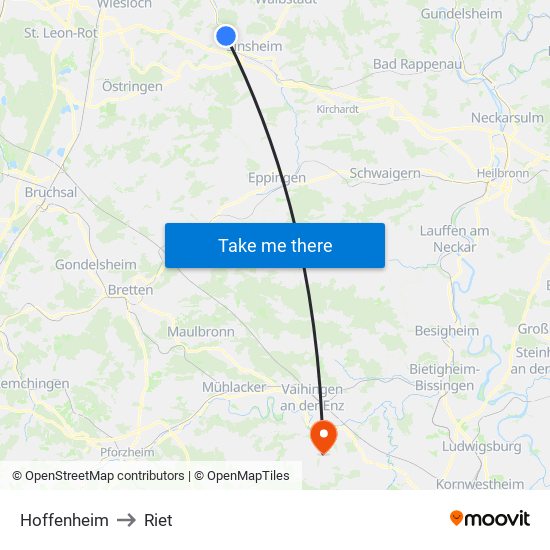 Hoffenheim to Riet map