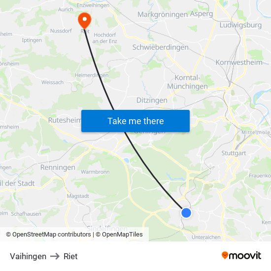 Vaihingen to Riet map