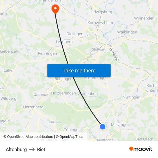 Altenburg to Riet map