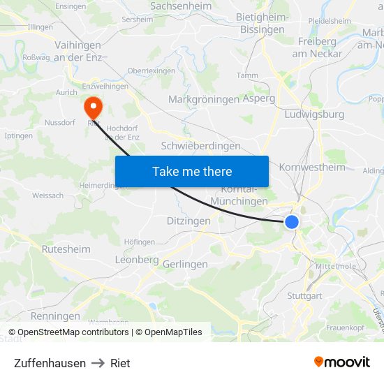 Zuffenhausen to Riet map