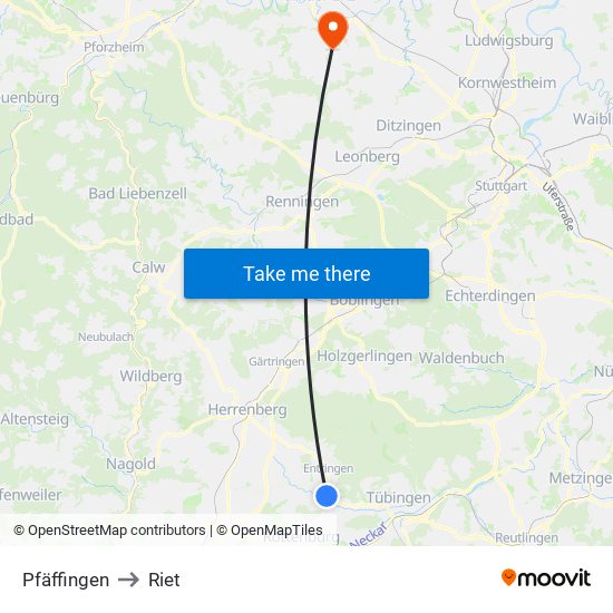 Pfäffingen to Riet map