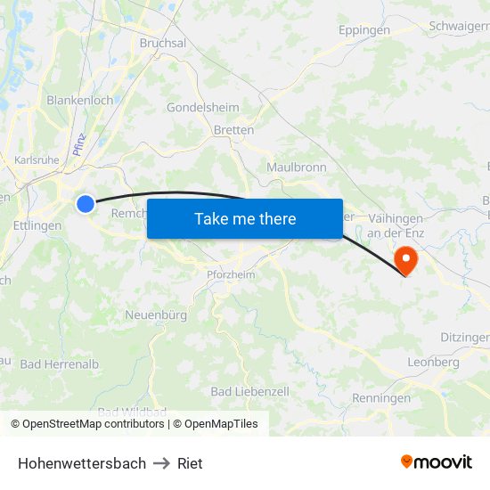Hohenwettersbach to Riet map