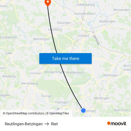 Reutlingen-Betzingen to Riet map