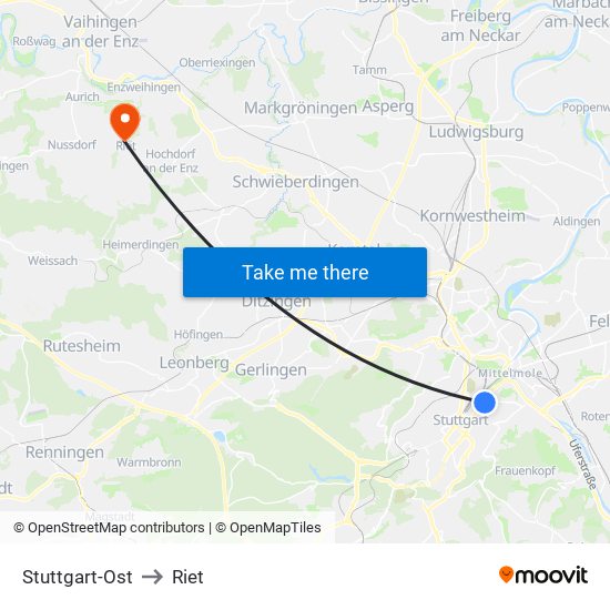 Stuttgart-Ost to Riet map