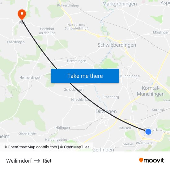 Weilimdorf to Riet map