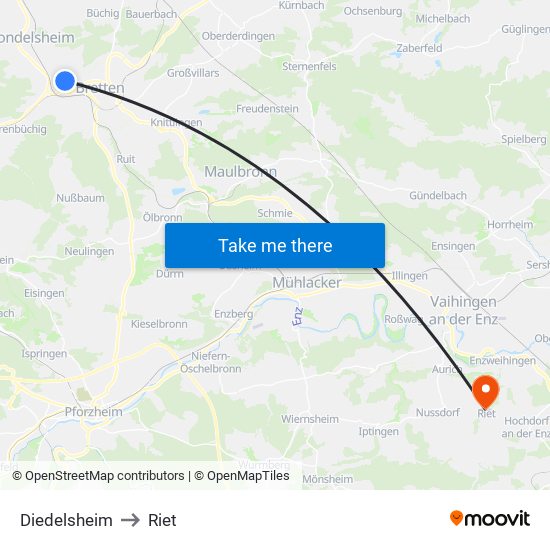 Diedelsheim to Riet map