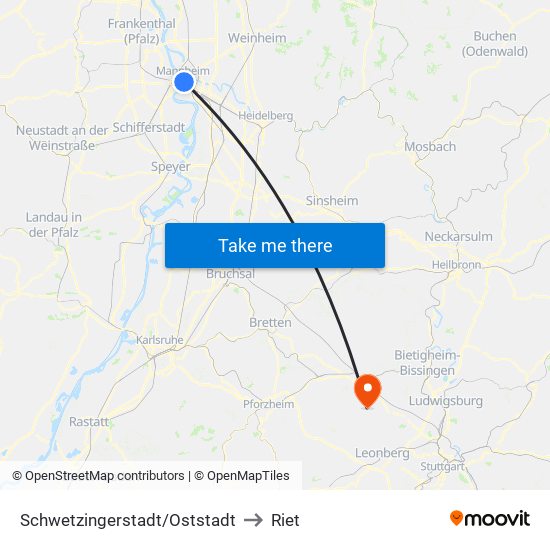 Schwetzingerstadt/Oststadt to Riet map