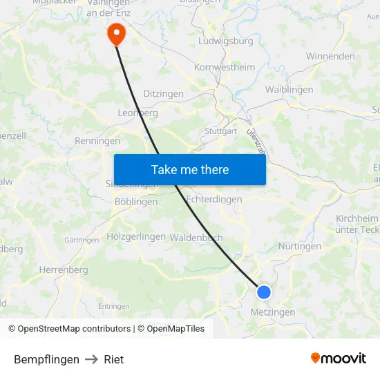Bempflingen to Riet map