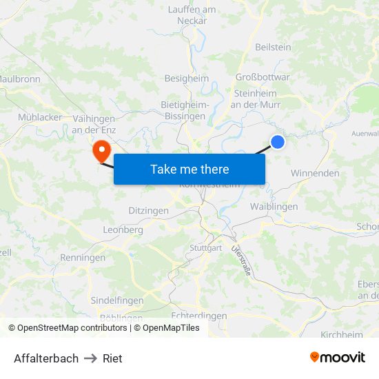 Affalterbach to Riet map