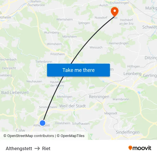 Althengstett to Riet map
